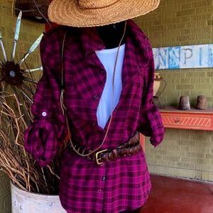 Women's Oakley Burgundy Plaid Shirt M